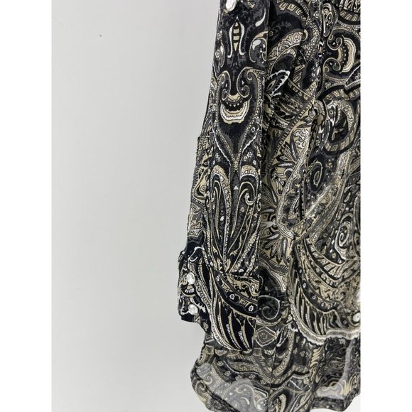 INC Black Paisley Long Sleeve Rhinestone Buttons Sheer Collared Top Shirt XL - Picture 5 of 14